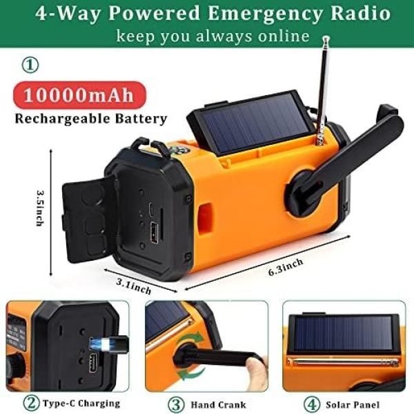 Tronsmart Emergency Hand Crank Weather Radio with 10000mAh Battery Backup,Type-C Charging